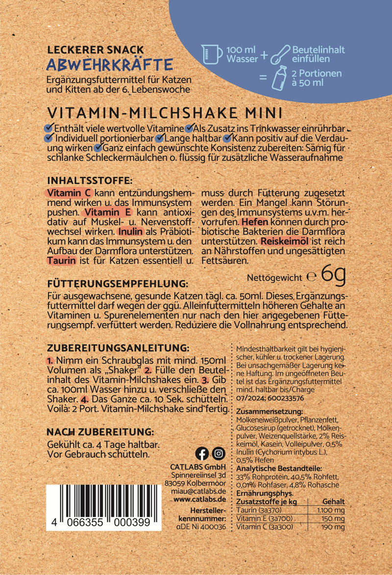 Vitamin-Milchshake für Katzen MINI – Abwehrkräfte