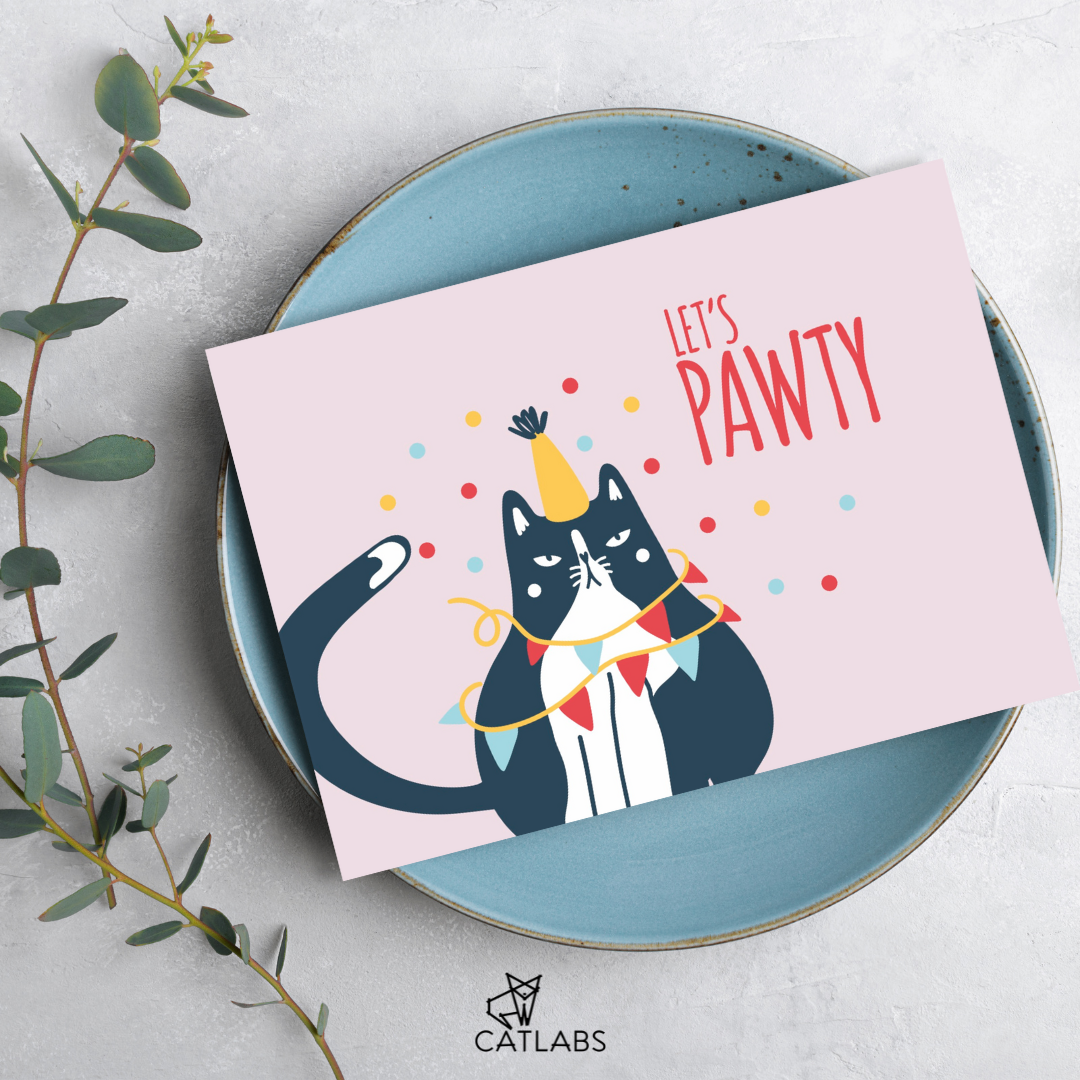 Cat Care Card "Let's Pawty"